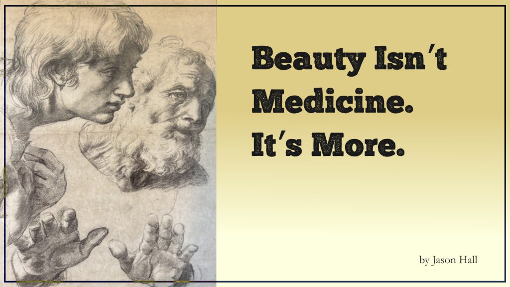 Banner showing Raphael sketched referenced in article. Title: "Beauty isn't medicine. It's more."